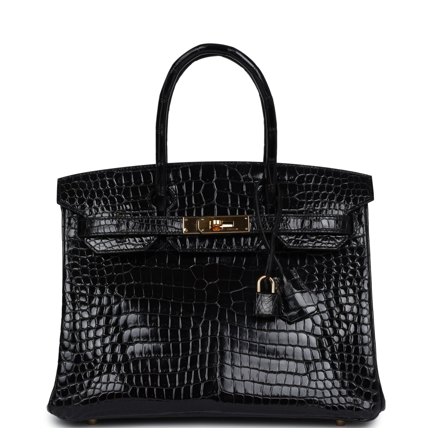 Hermes Birkin 30 Black Shiny Porosus Crocodile Gold Hardware