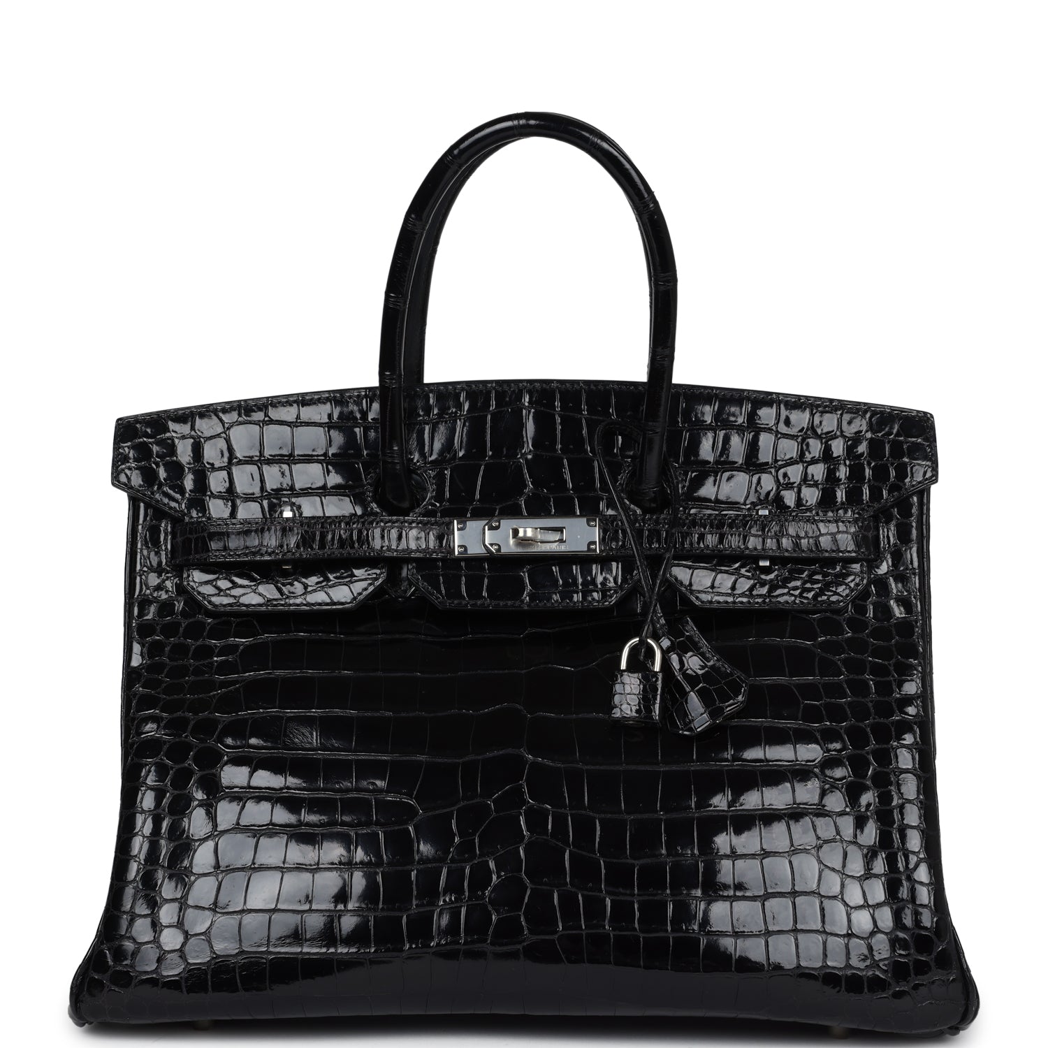 Hermes Birkin 35 Black Shiny Porosus Crocodile Palladium Hardware