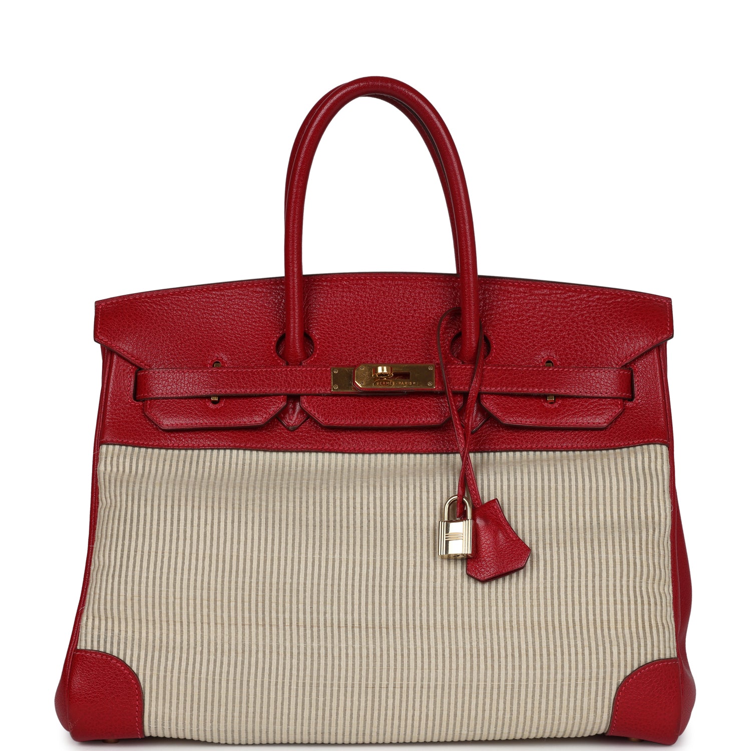 Hermes Birkin 35 Rouge Vif Buffalo and Crinoline Gold Hardware