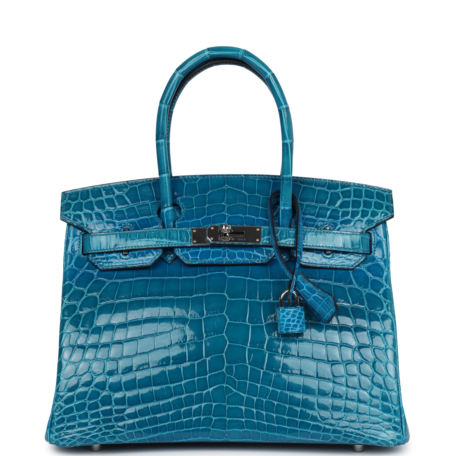 Hermes Birkin 30 Bleu Izmir Shiny Niloticus Crocodile Palladium Hardware