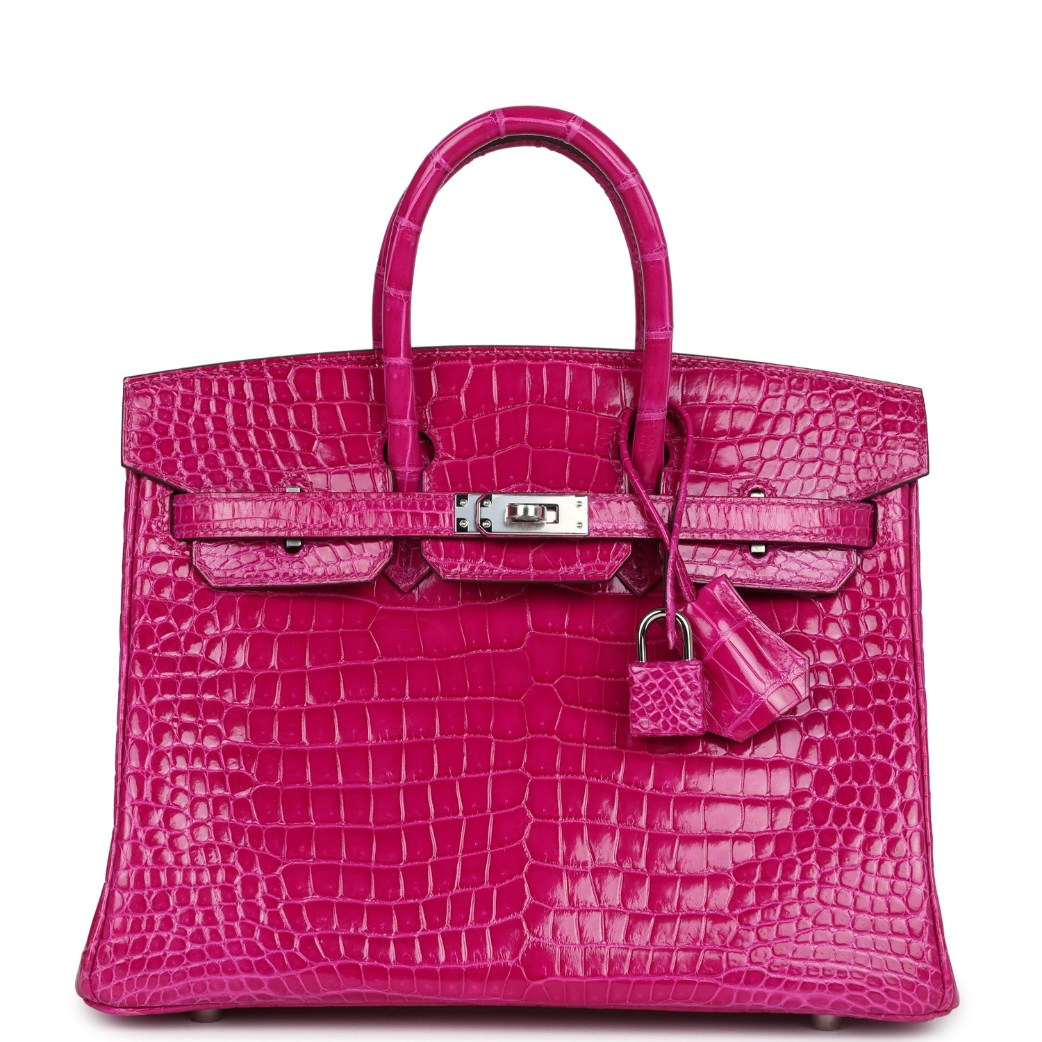 Hermes Birkin 25 Rose Sheherazade Shiny Porosus Crocodile Palladium Hardware