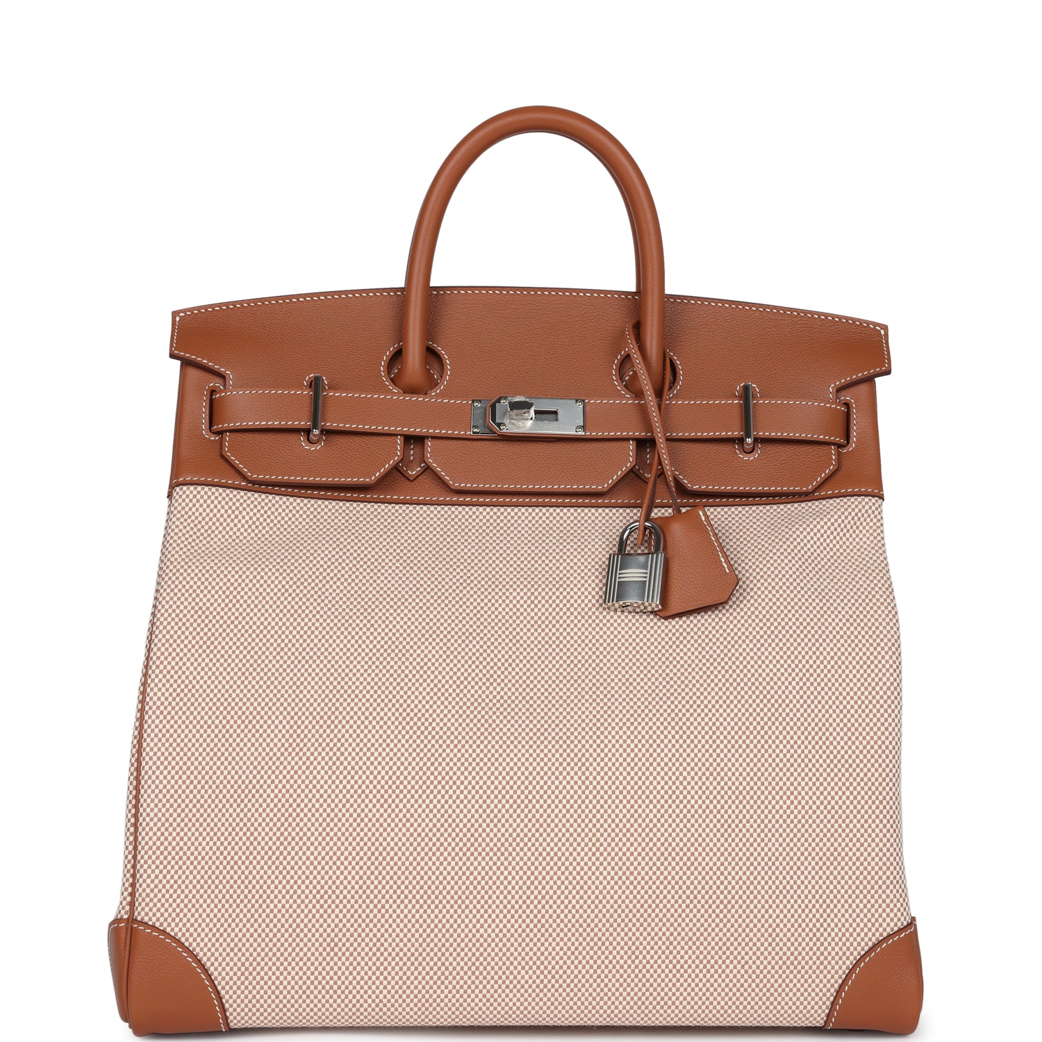 Hermes Birkin HAC 40 Gold Evercolor and Ecru Toile Palladium Hardware