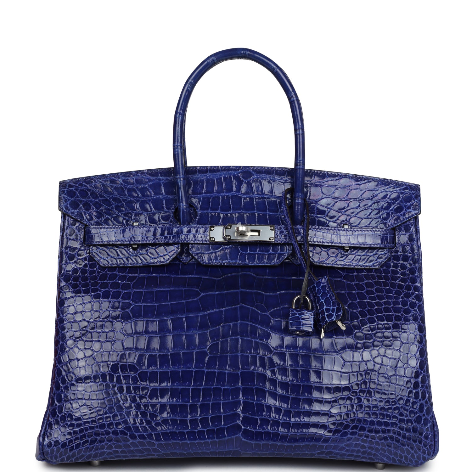 Hermes Birkin 35 Bleu Electric Shiny Porosus Crocodile Palladium Hardware