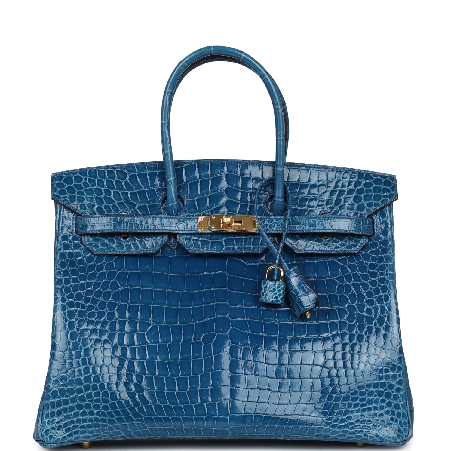 Hermes Birkin 35 Bleu Mykonos Shiny Porosus Crocodile Gold Hardware