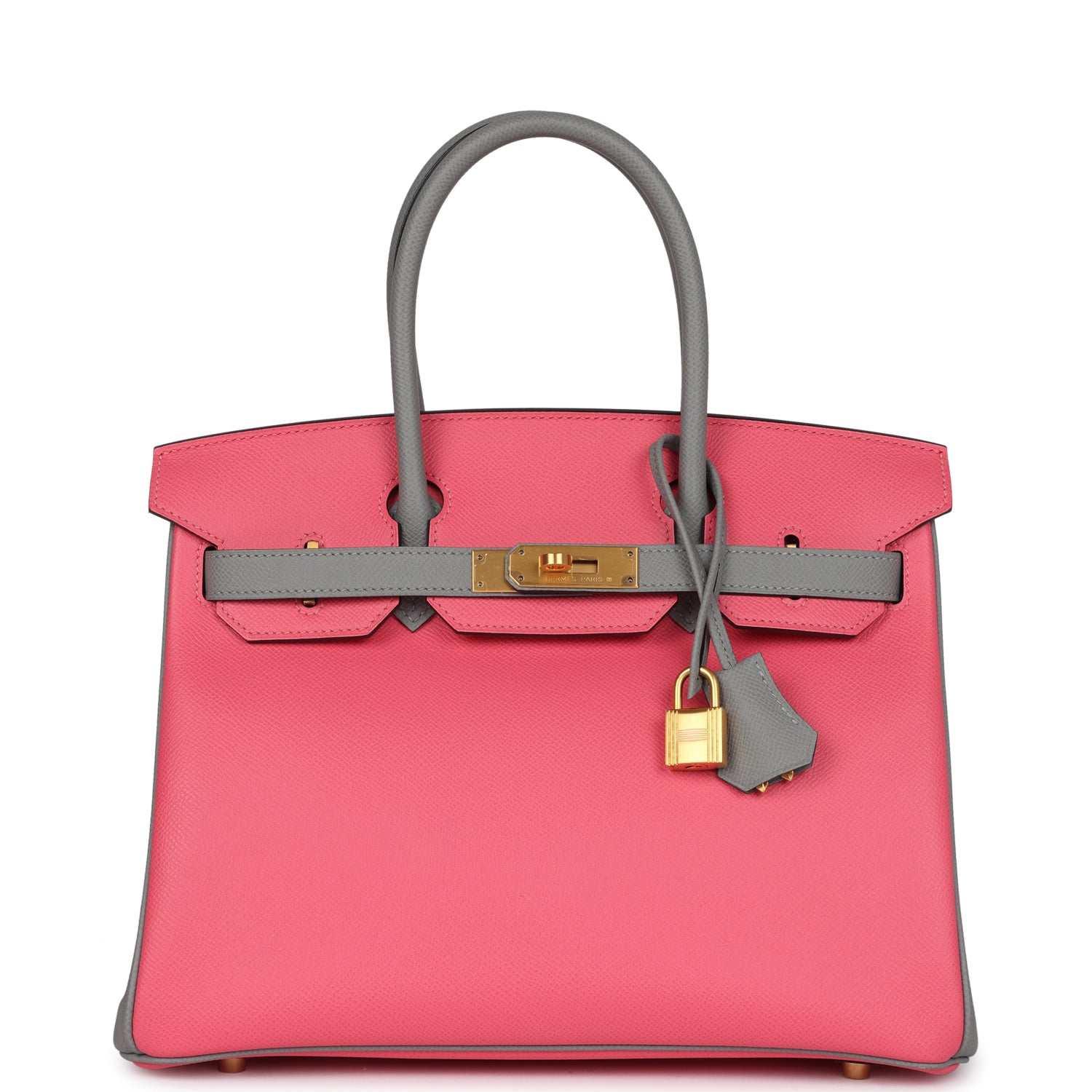 Hermes Special Order (HSS) Birkin 30 Rose Azalee and Gris Mouette Epsom Brushed Gold Hardware