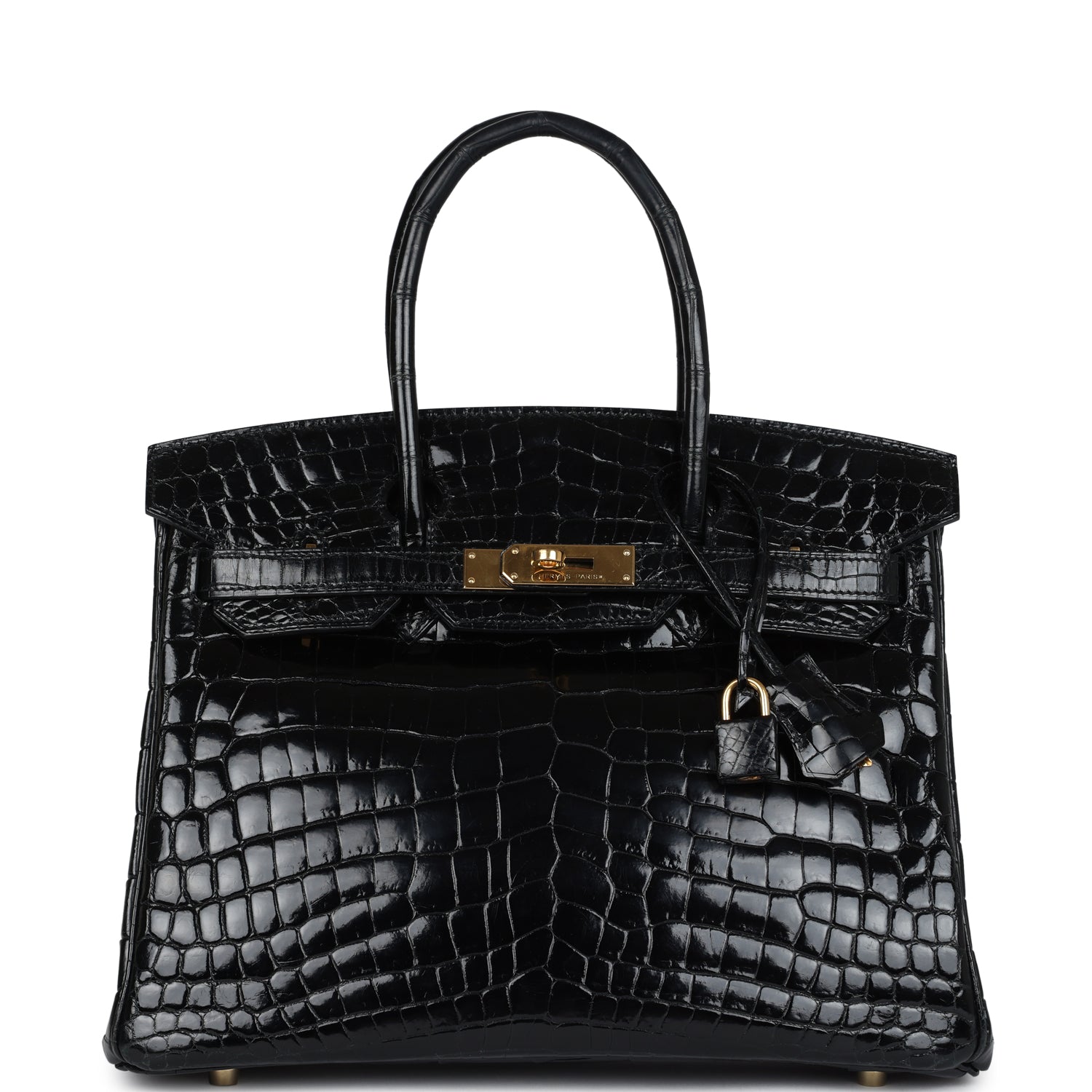 Hermes Birkin 30 Black Shiny Niloticus Crocodile Gold Hardware