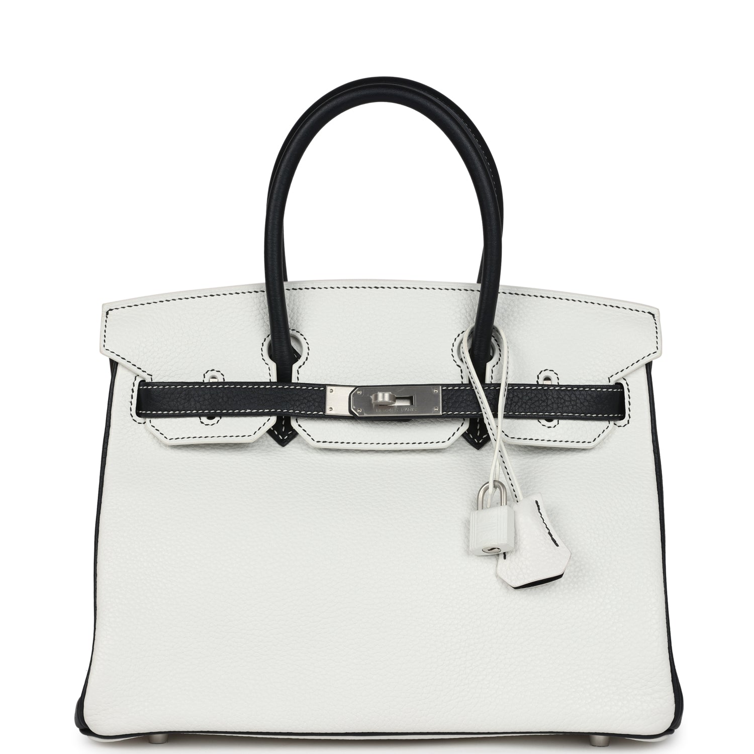 Hermes Special Order (HSS) Birkin 30 White and Black Clemence Brushed Palladium Hardware