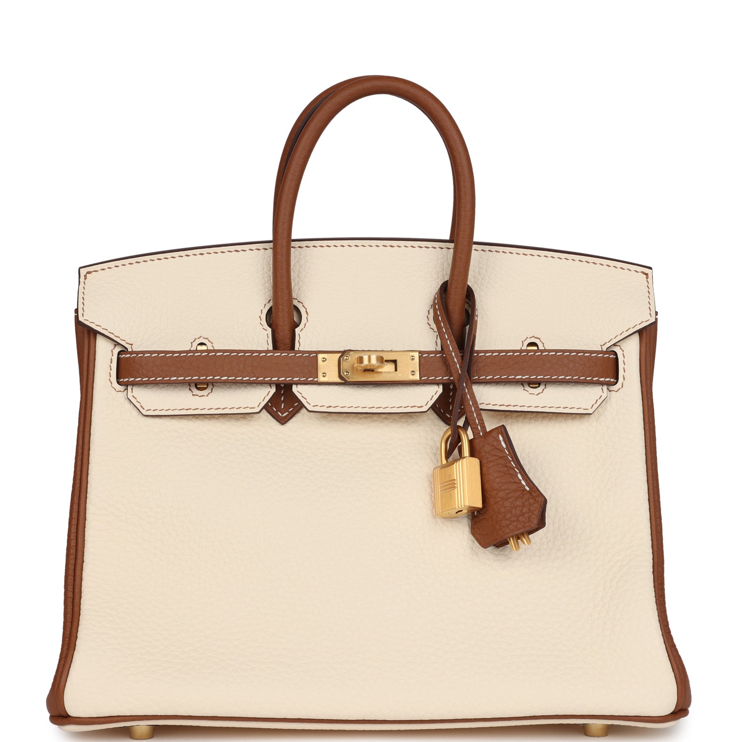 Hermes Special Order (HSS) Birkin 25 Nata and Gold Clemence Brushed Gold Hardware