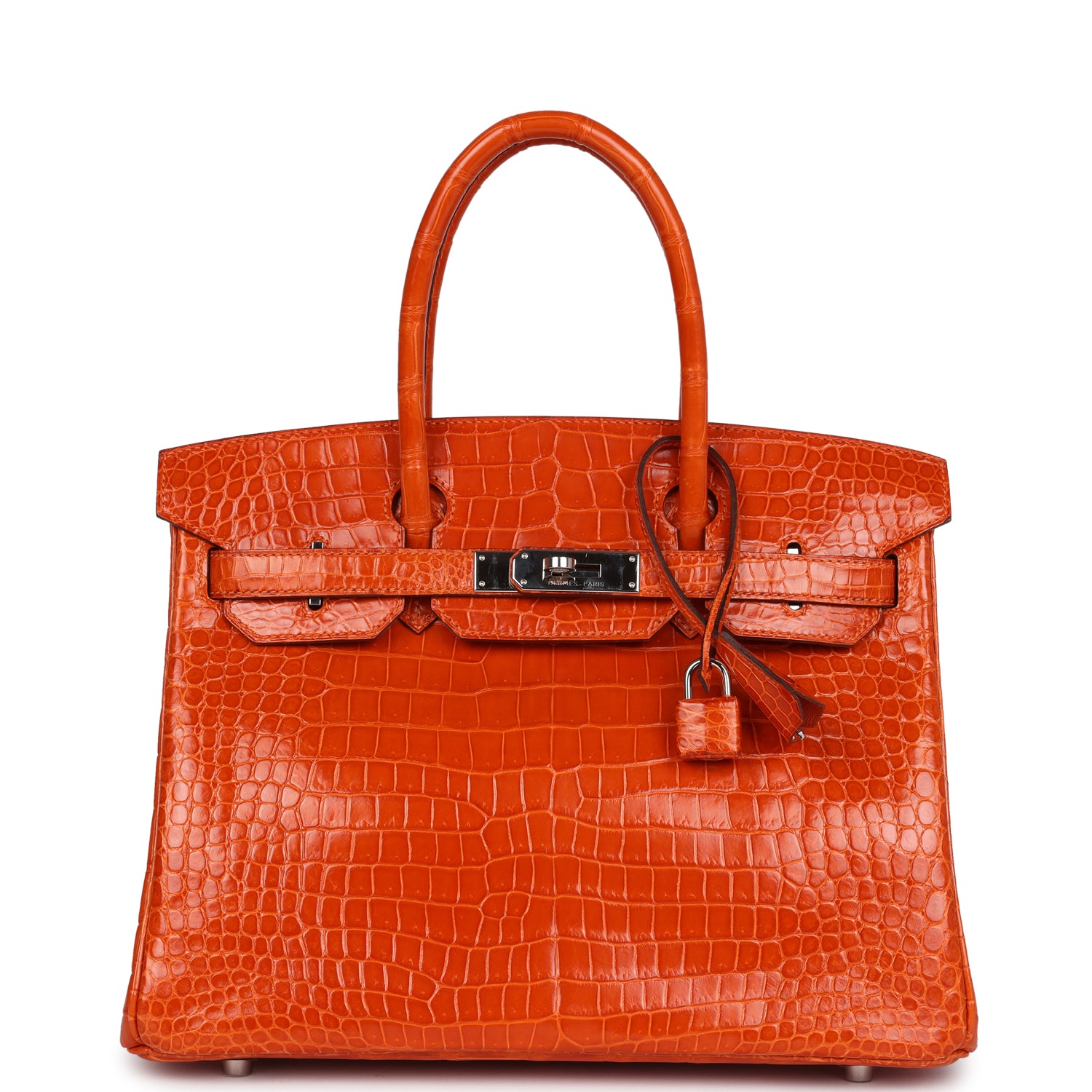 Hermes Birkin 30 Orange Shiny Porosus Crocodile Palladium Hardware