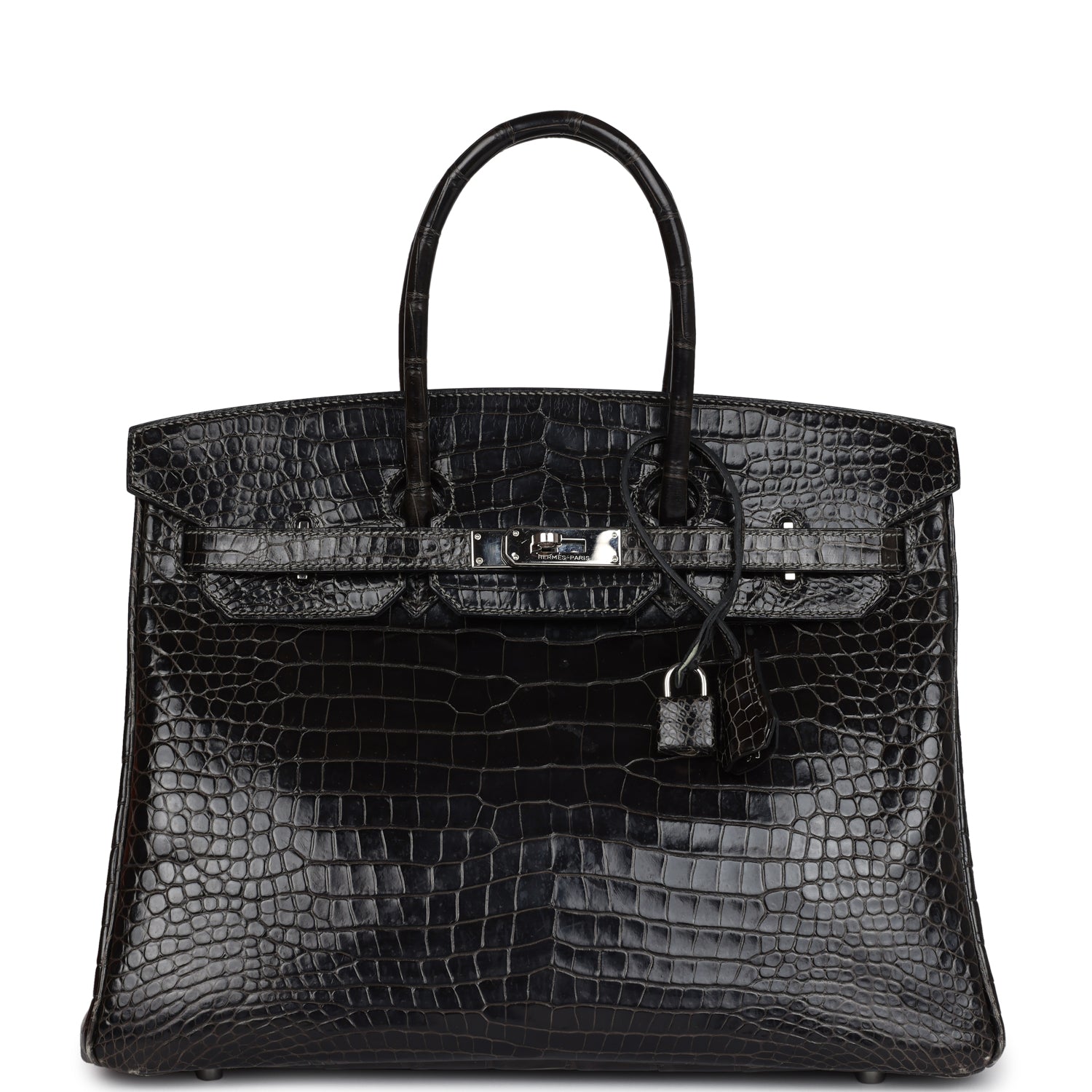 Hermes Birkin 35 Graphite Shiny Porosus Crocodile Palladium Hardware